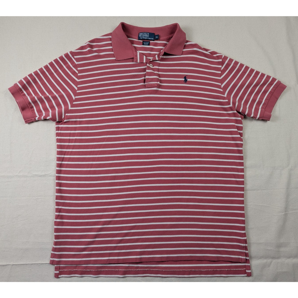 Vintage Polo Ralph Lauren Shirt Men's XL Pink/White Stripe Cotton Blue Pony